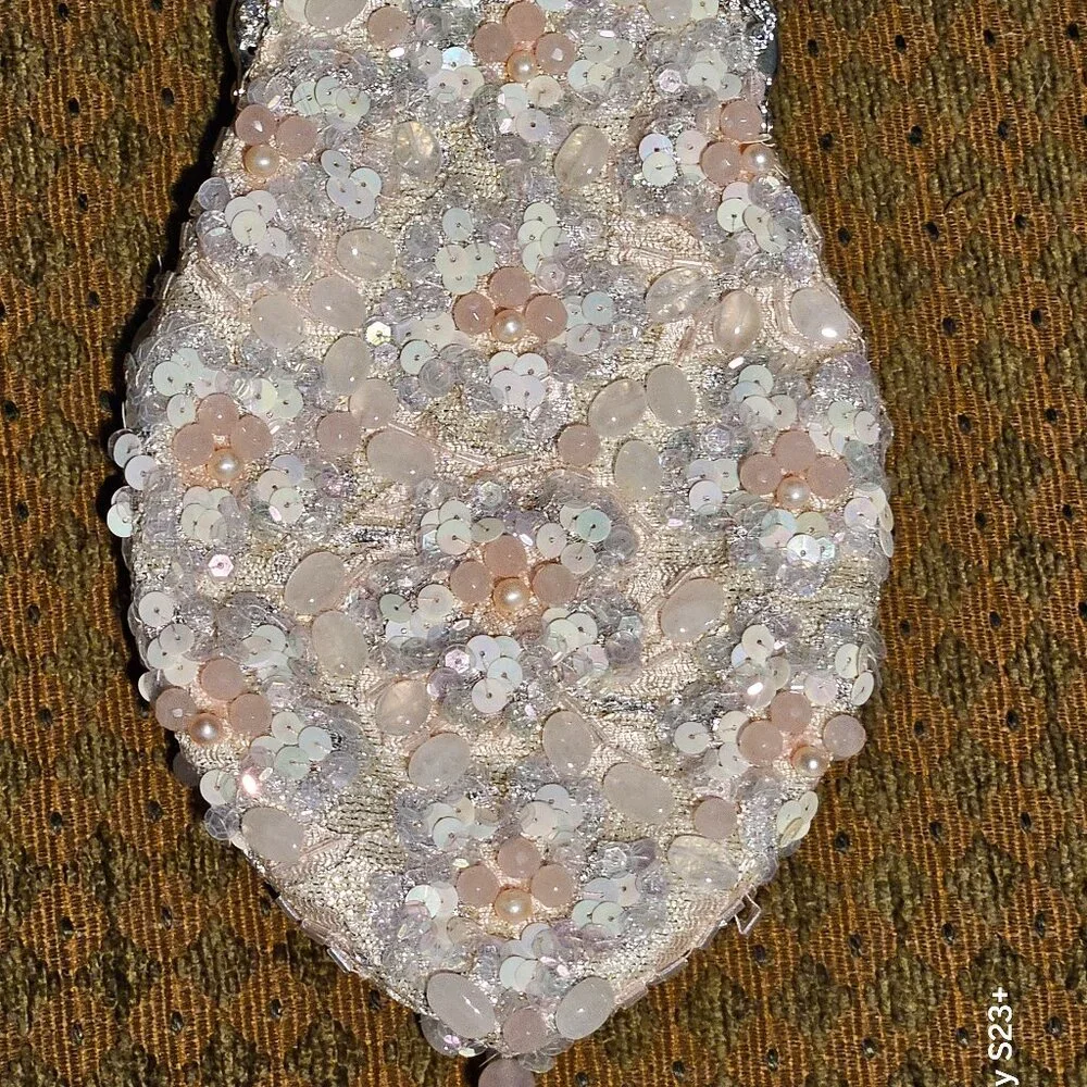 VERY RARE STATEMENT HAUTE COUTURE SIMAN TU PINK PEARL CRYSTAL EVENING BAG CLUTCH